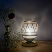 Vintage art deco globe table lamp in pink and gold glass