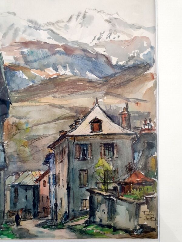 Aquarelle sur papier "Village d'Embrun (05)" Signée en bas à gauche, titré, André Duculty