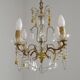 Vintage 4-Light Bronze, Glass & Crystal Chandelier with Amber Glass Drops