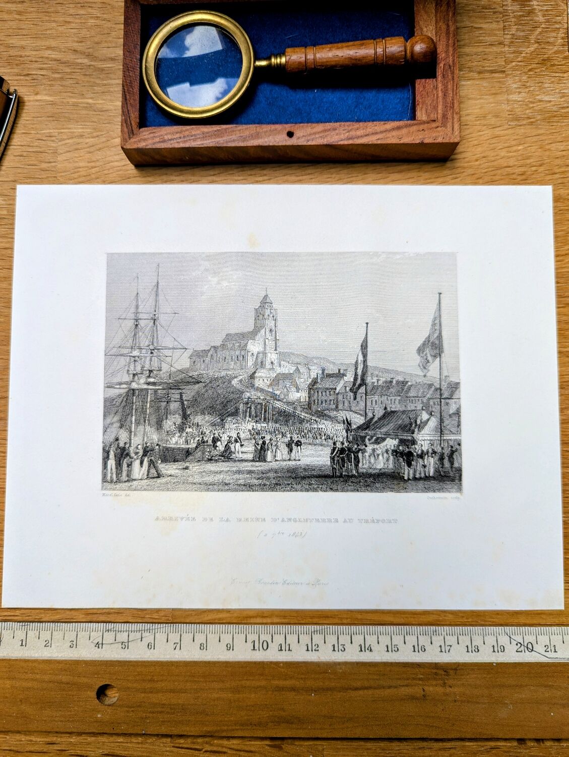 Vintage engraving of Le Tréport, Normandy. Printed in 1844.