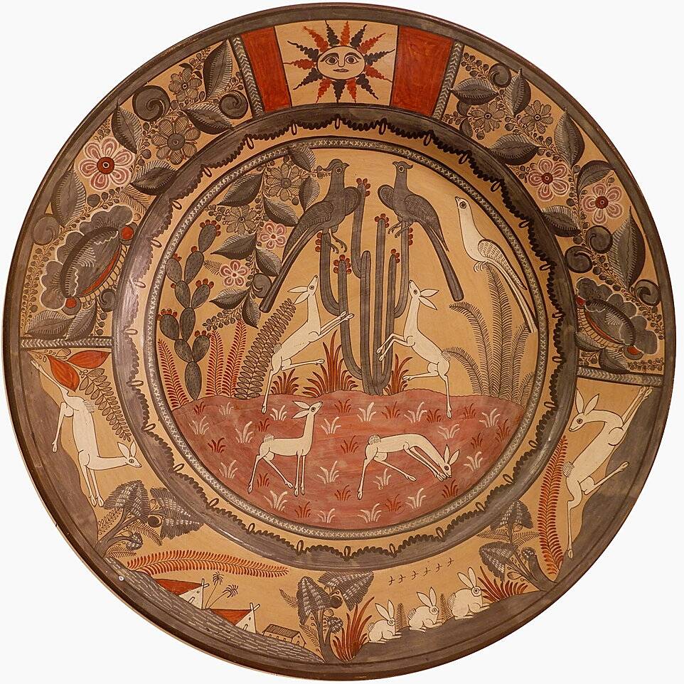 Vintage Mexican Hand Painted Terracotta Wall Plate - Amado Galvan - 1970s