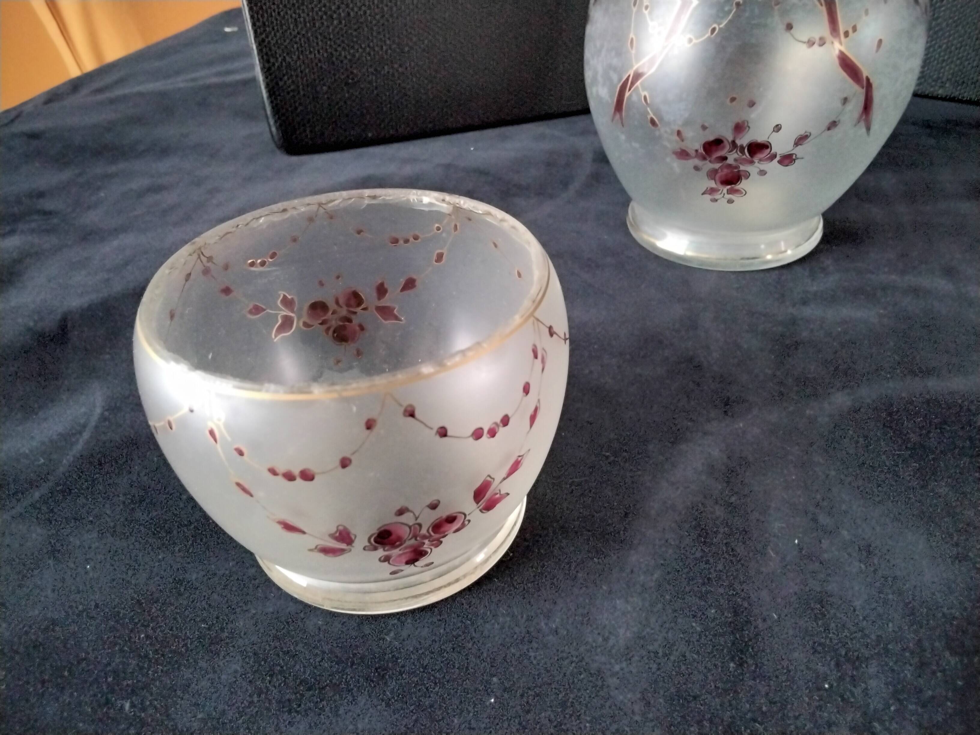 Antique frosted glass nightstand Hand-painted decor