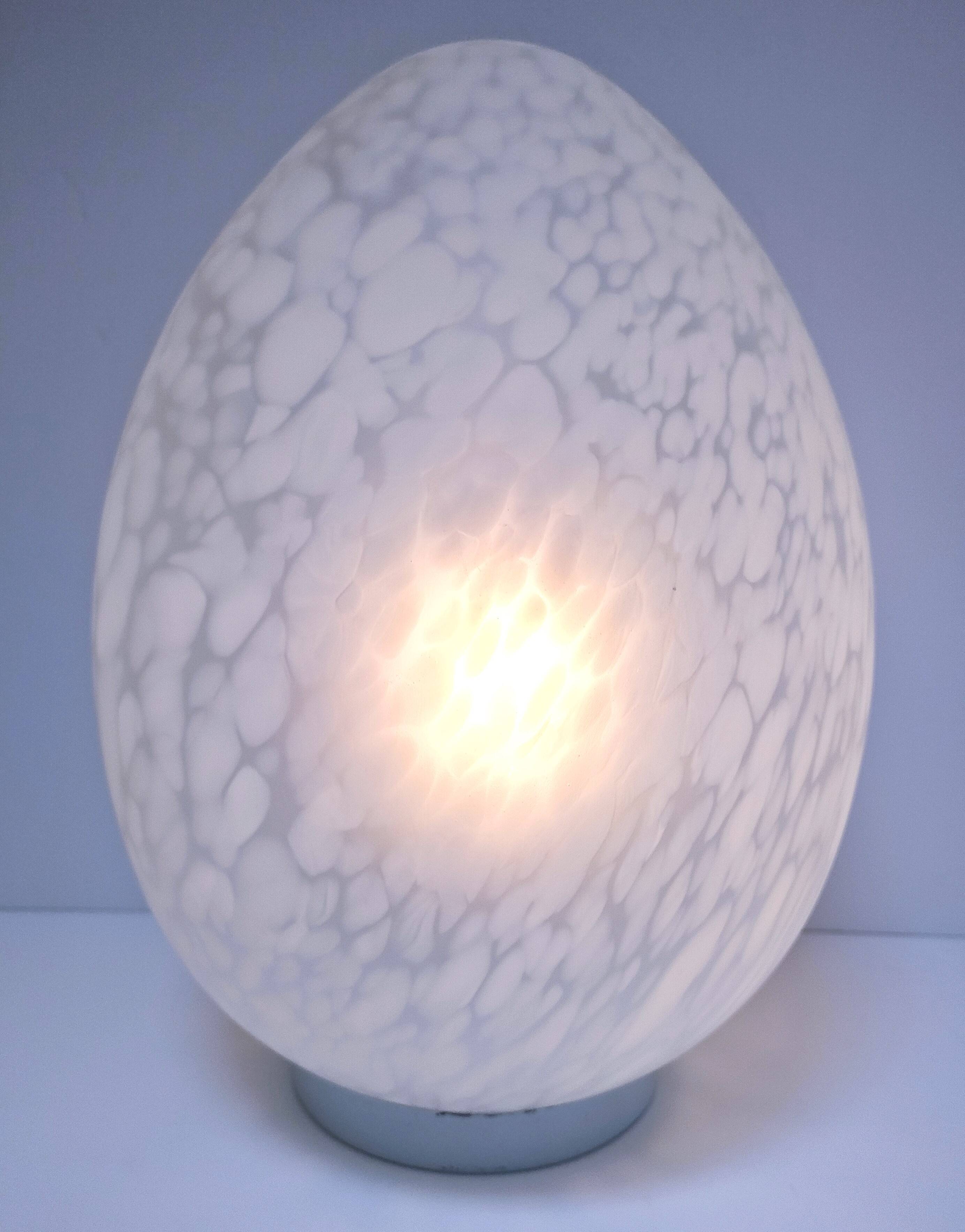 XL egg lamp white speckled glass design 70s H.37 cm
