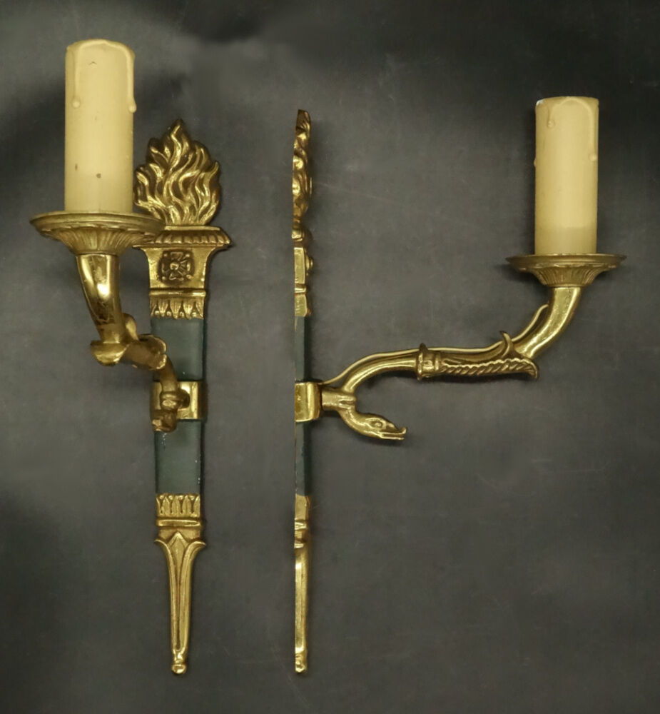 Quatre Grandes Appliques Style Empire - Cygnes En Bronze - Design XXème - Petitot / Lucien Gau