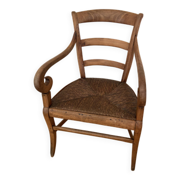 Rush seat armchair in cherry wood Louis Philippe
