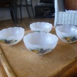 4 cups or ramekins Arcopal pear patterns grape 1970