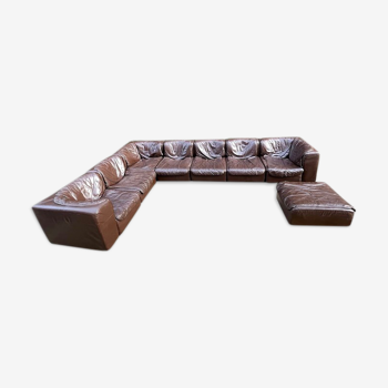 Modular sectional soft dark brown leather sofa by Arflex, Italy 1970