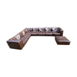 Modular sectional soft dark brown leather sofa by Arflex, Italy 1970