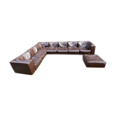Modular sectional soft dark brown leather sofa by Arflex, Italy 1970