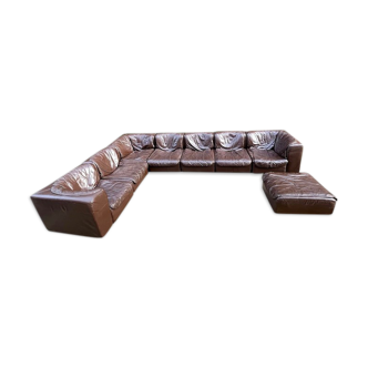 Modular sectional soft dark brown leather sofa by Arflex, Italy 1970