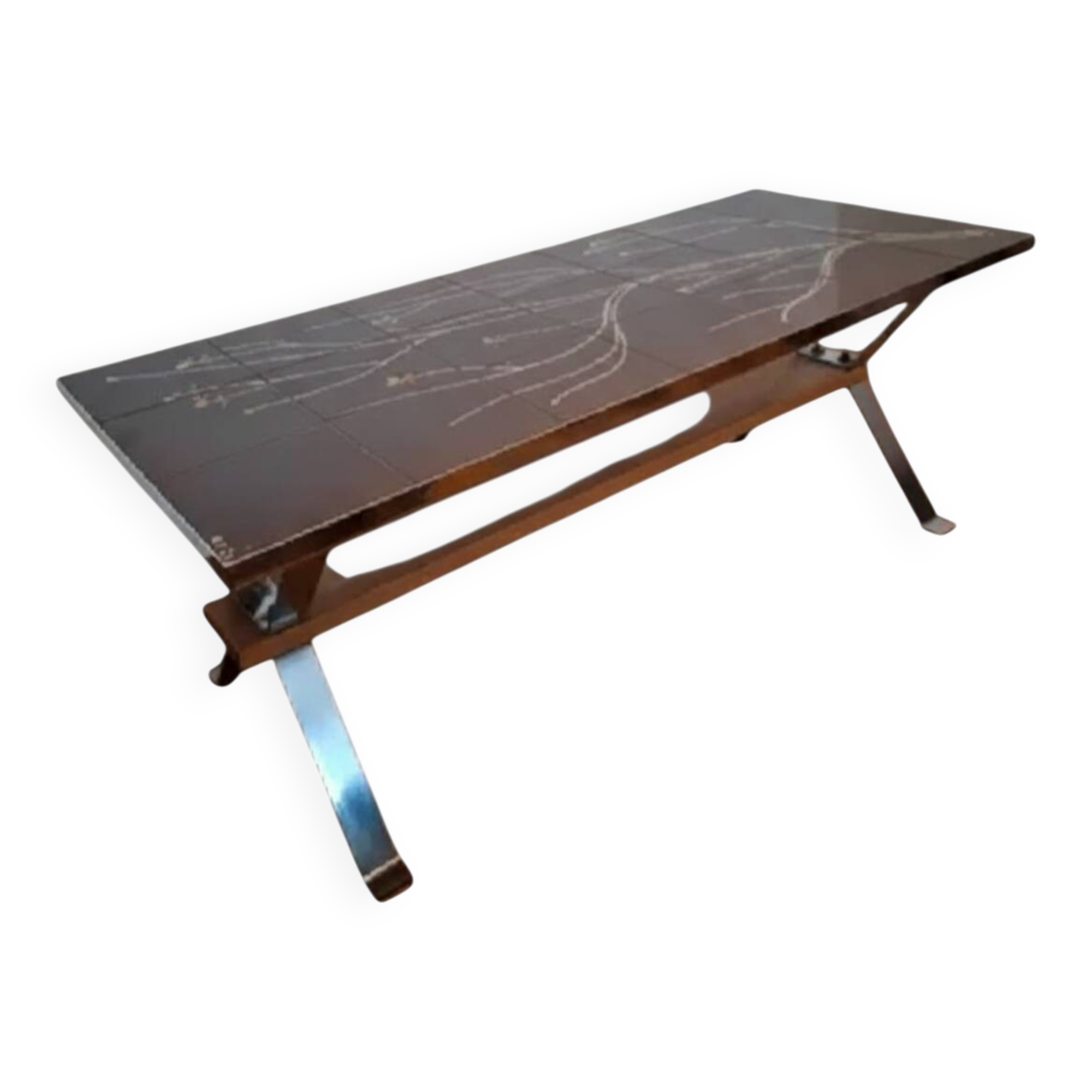 Vintage Adri Coffee Table – Ceramic & Chrome – Belgian Design 70s