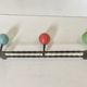 Vintage wrought iron wall coat rack 3 blue, red and green wooden balls hooks