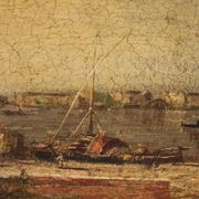 Peinture à l'huile sur toile d'un paysage marin italien