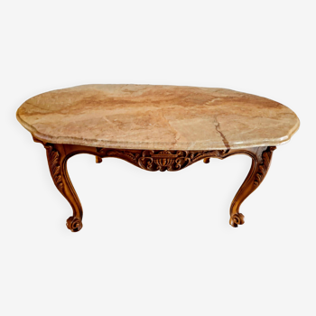 Table basse en bois + plateau en marbre