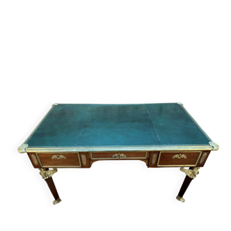 Empire style double-layered desk in mahogany and green leather