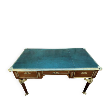 Empire style double-layered desk in mahogany and green leather