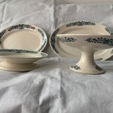 4 blue and white service dishes Alesia Longchamp Iron Land early 20th century