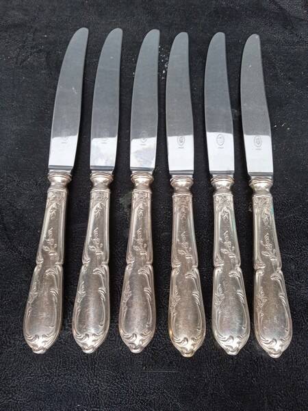 6 SFAM silver metal knives St Louis XVI