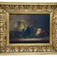 Still life painting with fruit and teapot