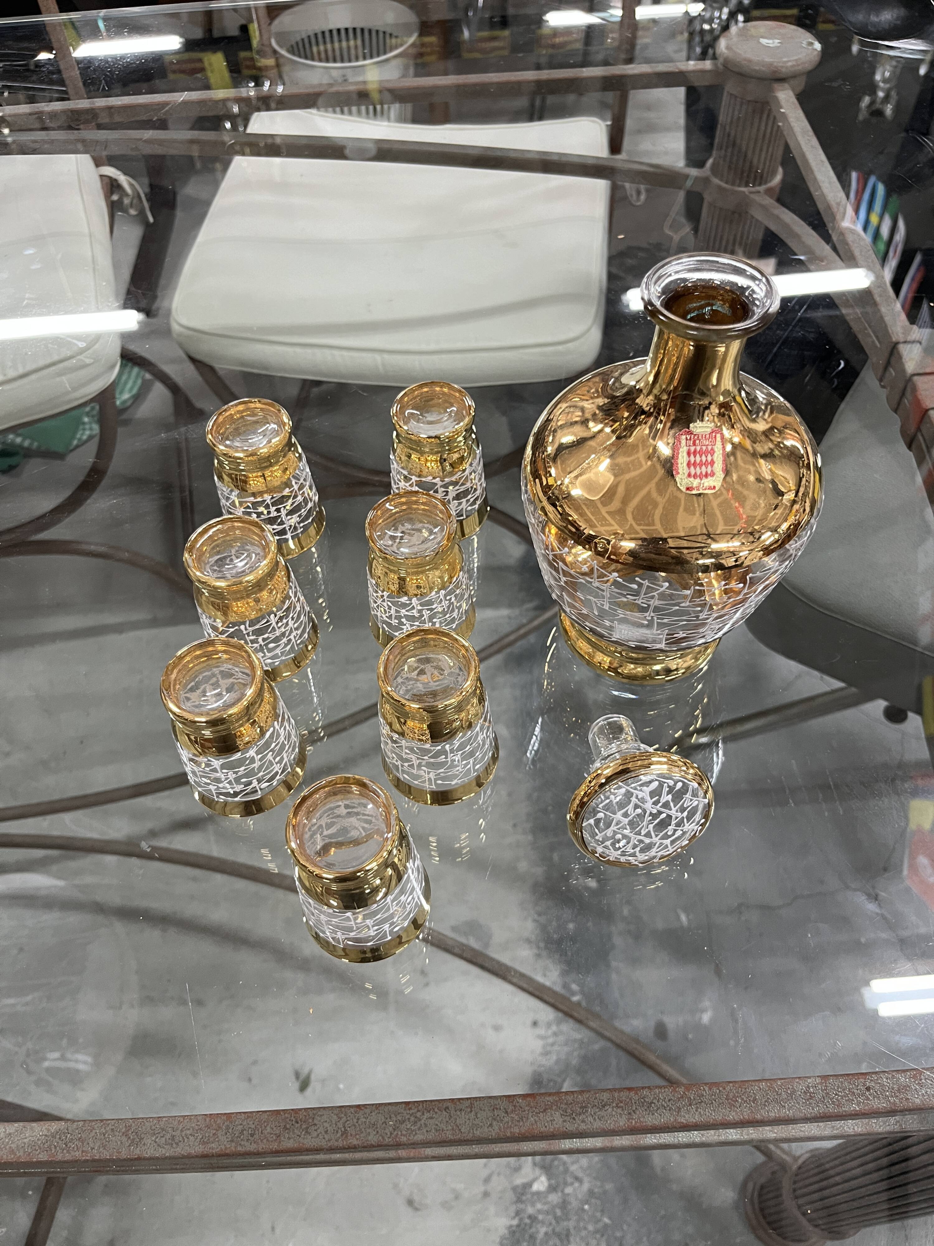 Service alcool carafe verres liqueur Verrerie de Monaco