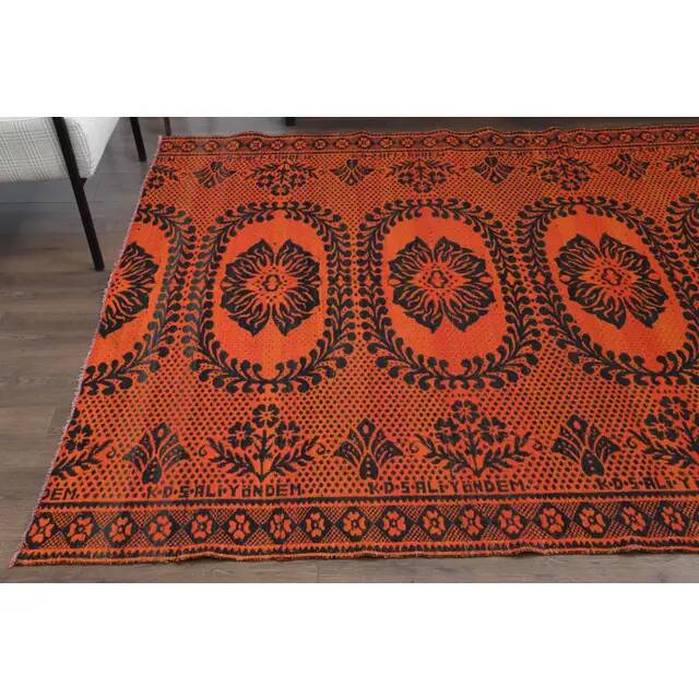 1970s Vintage Turkish Oushak Handmade Wool Cotton Orange Area Rug 186x272
