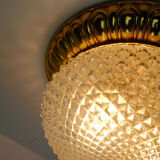 Vintage soelken ceiling lamp textured glass and gilt aluminum 1970s - 2 available