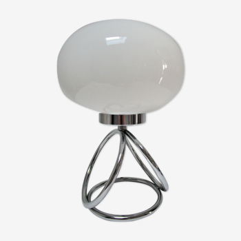 Lampe anneaux chrome et opaline design années 70