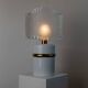 Vintage Murano glass table lamp – white, gold metal base, frosted glass shade – Italy 1980s