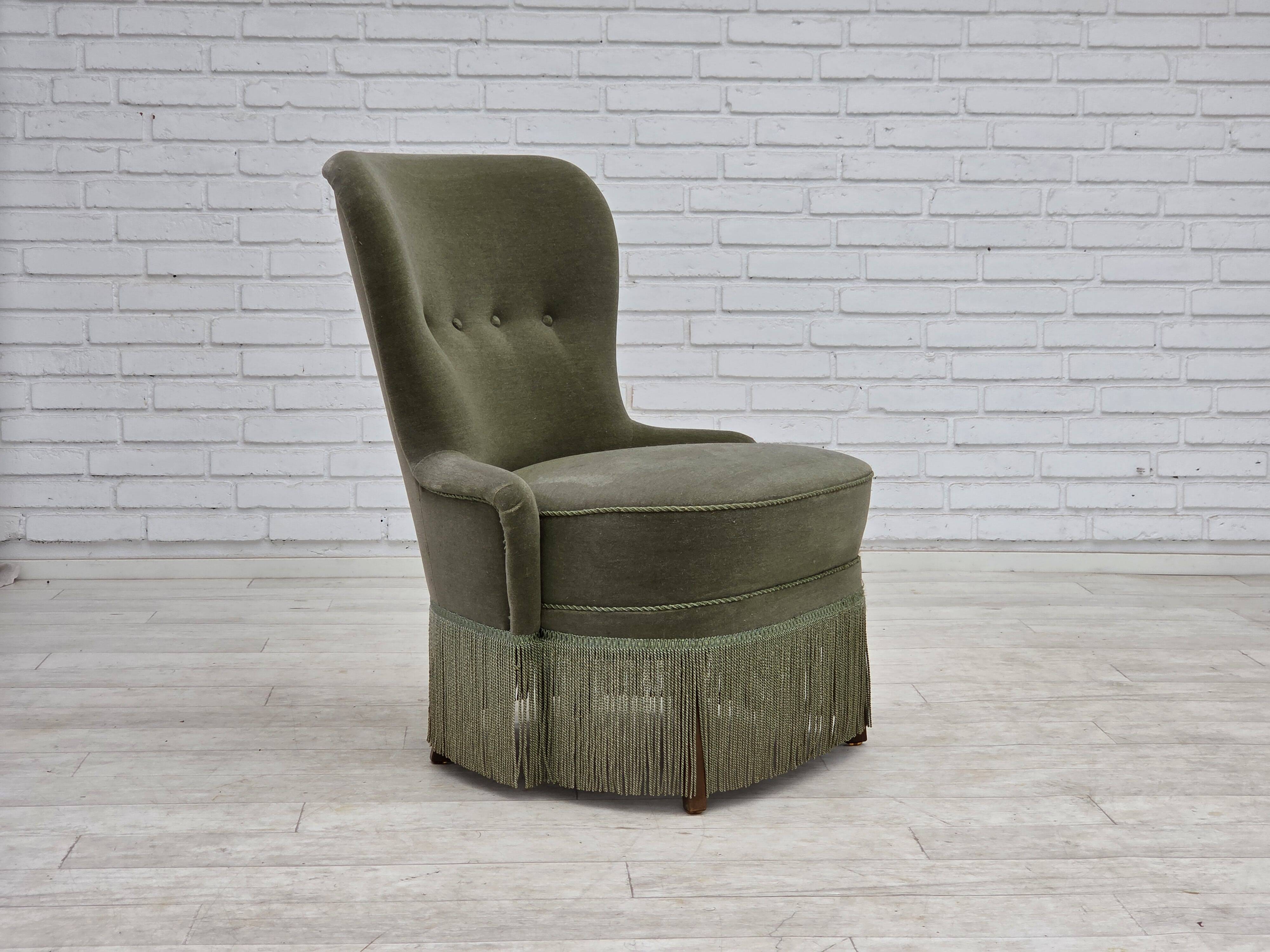 1970s, Danish armchair, green furniture velour.