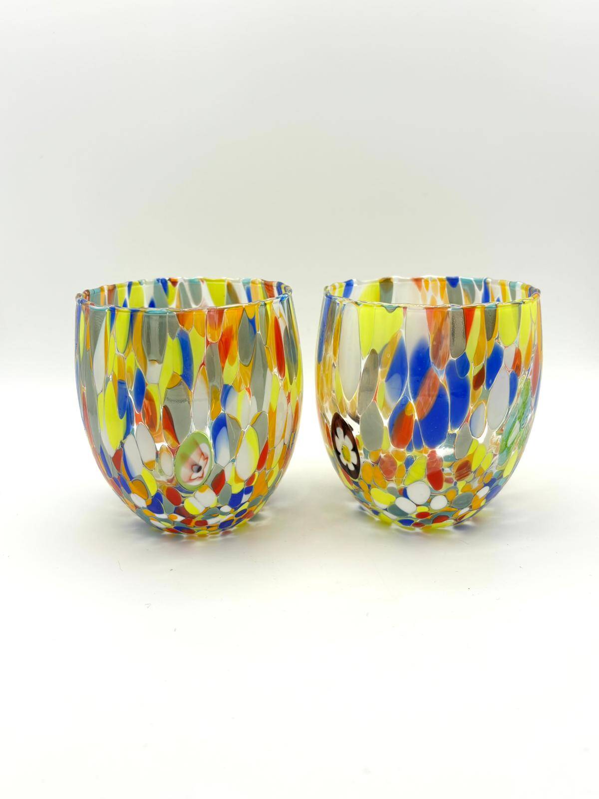 Set of 6 blown glass glasses with Murano murrine.