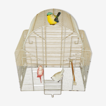 Cage à oiseaux décorative & ses 3 oiseaux