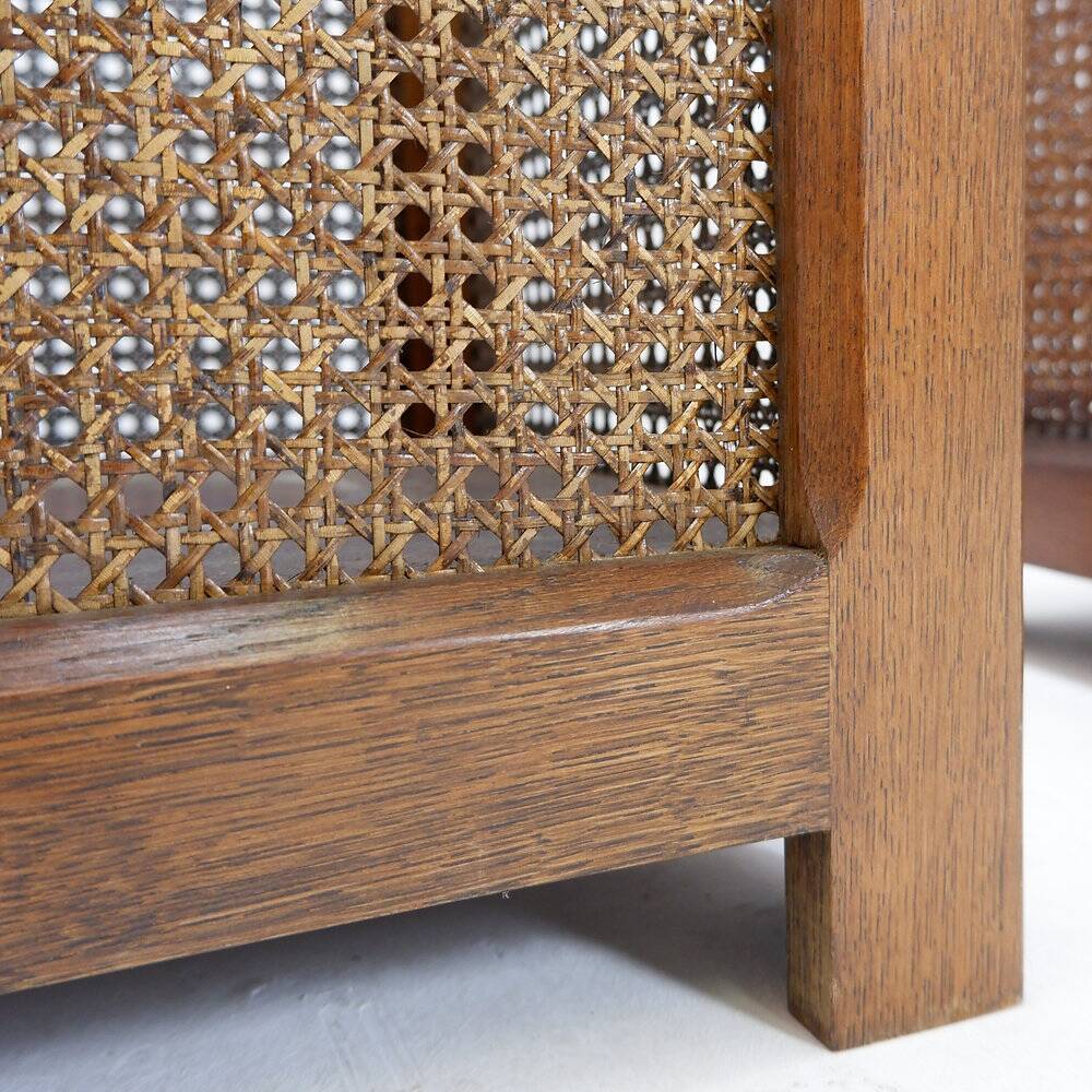 Pair of vintage wooden planters with woven rattan panels - 1970s