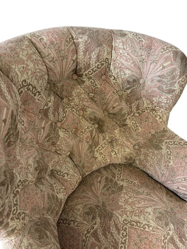 Fauteuil vintage rose clair à fleurs / fauteuil une place avec franges