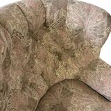 Fauteuil vintage rose clair à fleurs / fauteuil une place avec franges