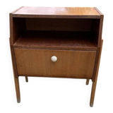 Mid-century brown mahogany bedside table Varia (1950s) with niche and door.