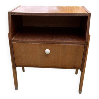 Mid-century brown mahogany bedside table Varia (1950s) with niche and door.