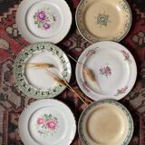 6 flat plates old floral assorted