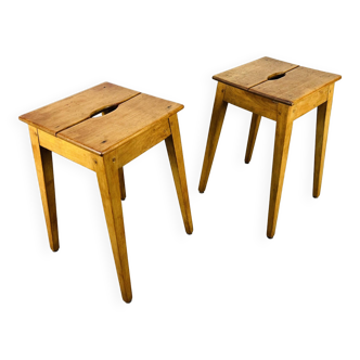 Pair of wooden farm stools