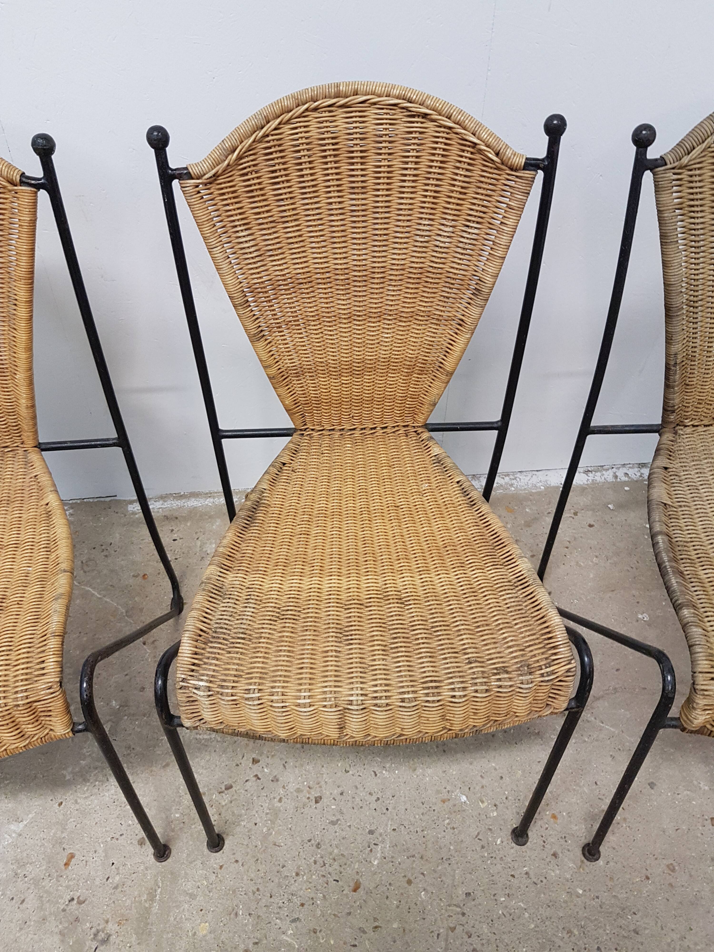 Vintage wicker and black steel chair