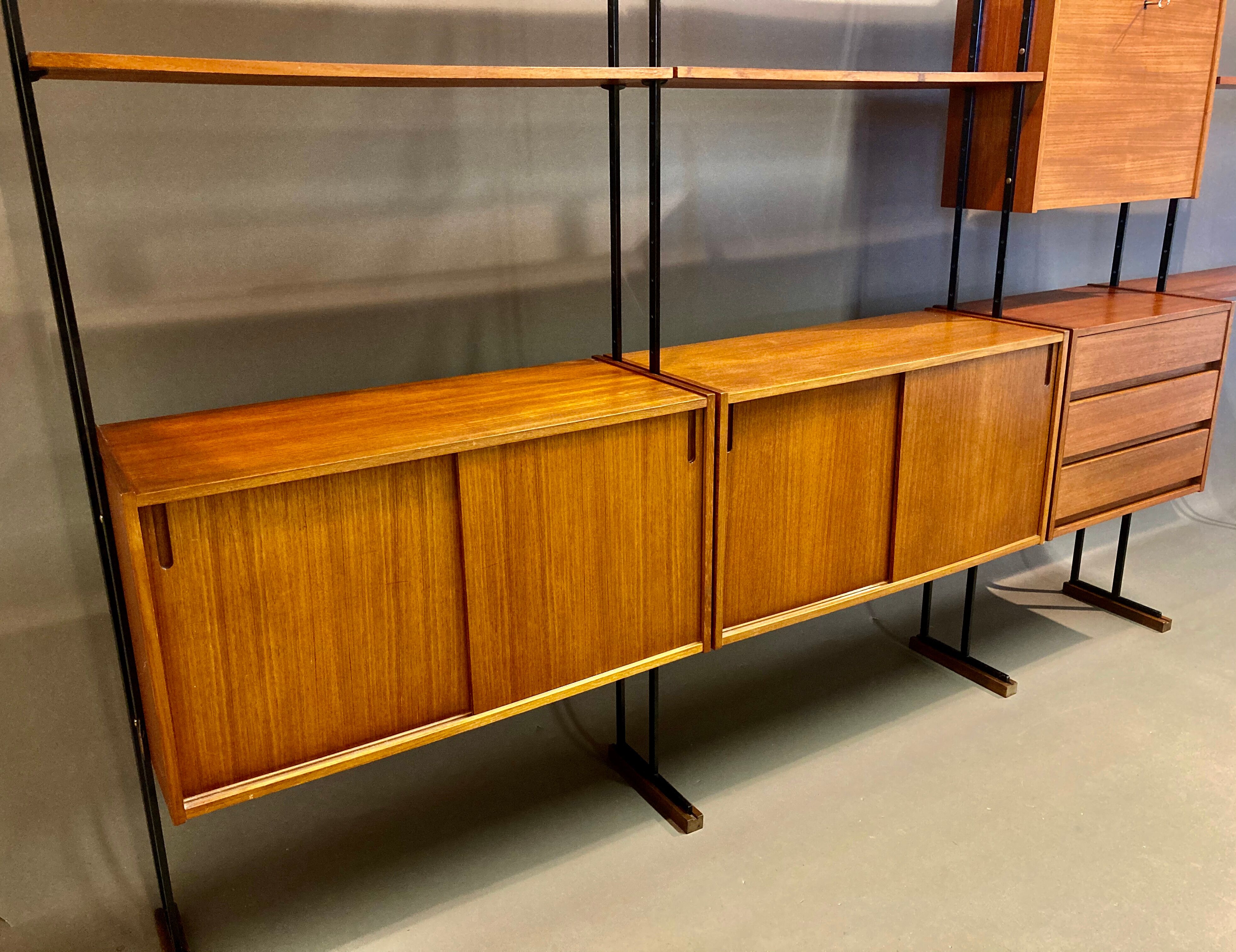 Flexible shelf teak and metal design scandinavian 1950