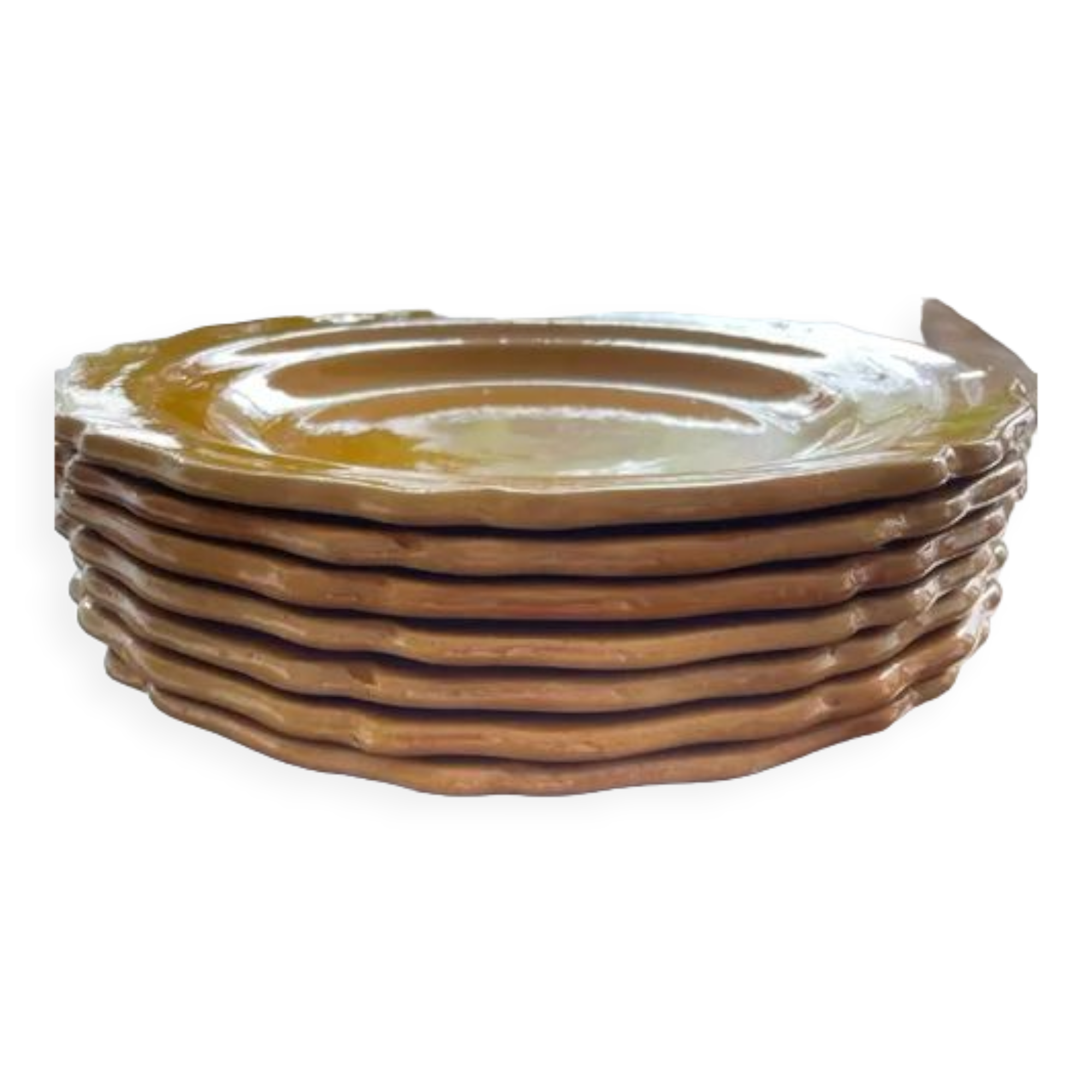 Set of 7 honey-colored plates in glazed clay Pottery Ravel