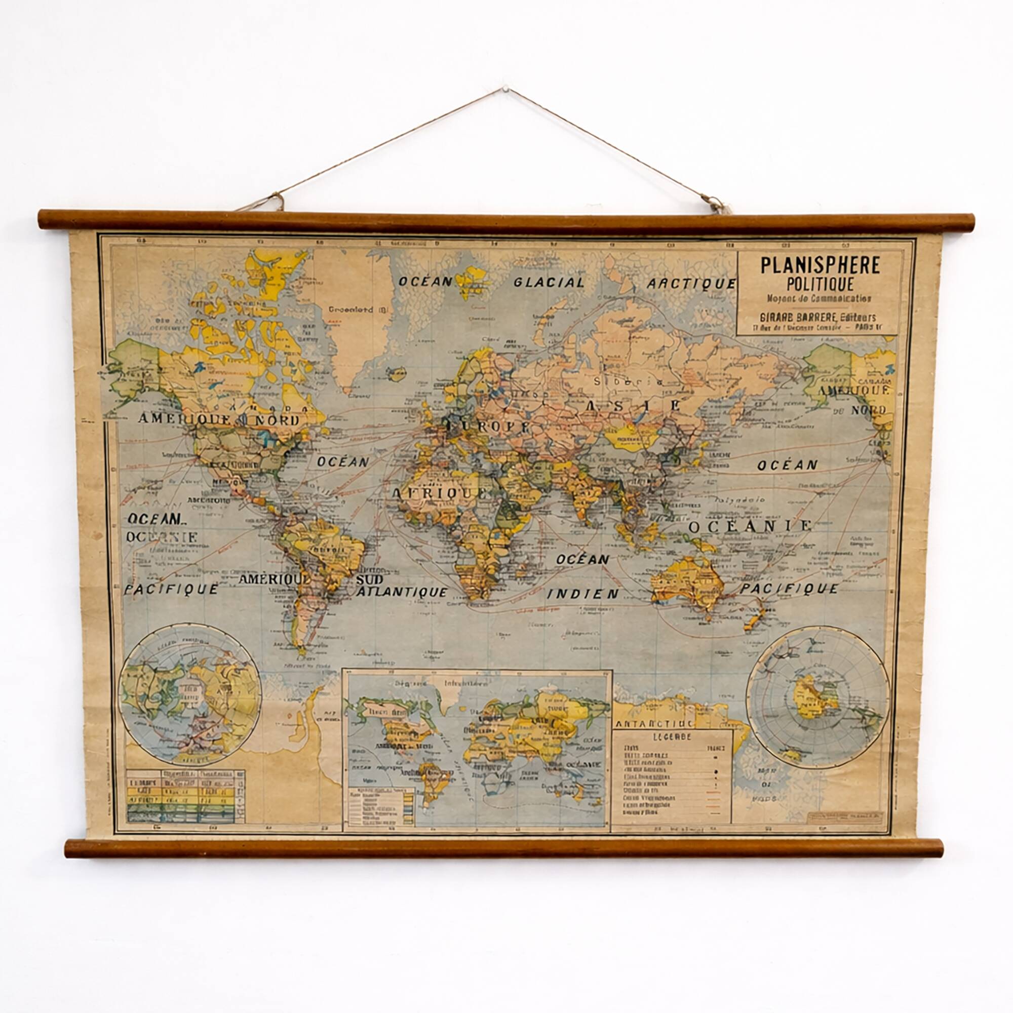 Vintage political wall map, school map 1961 (large format)