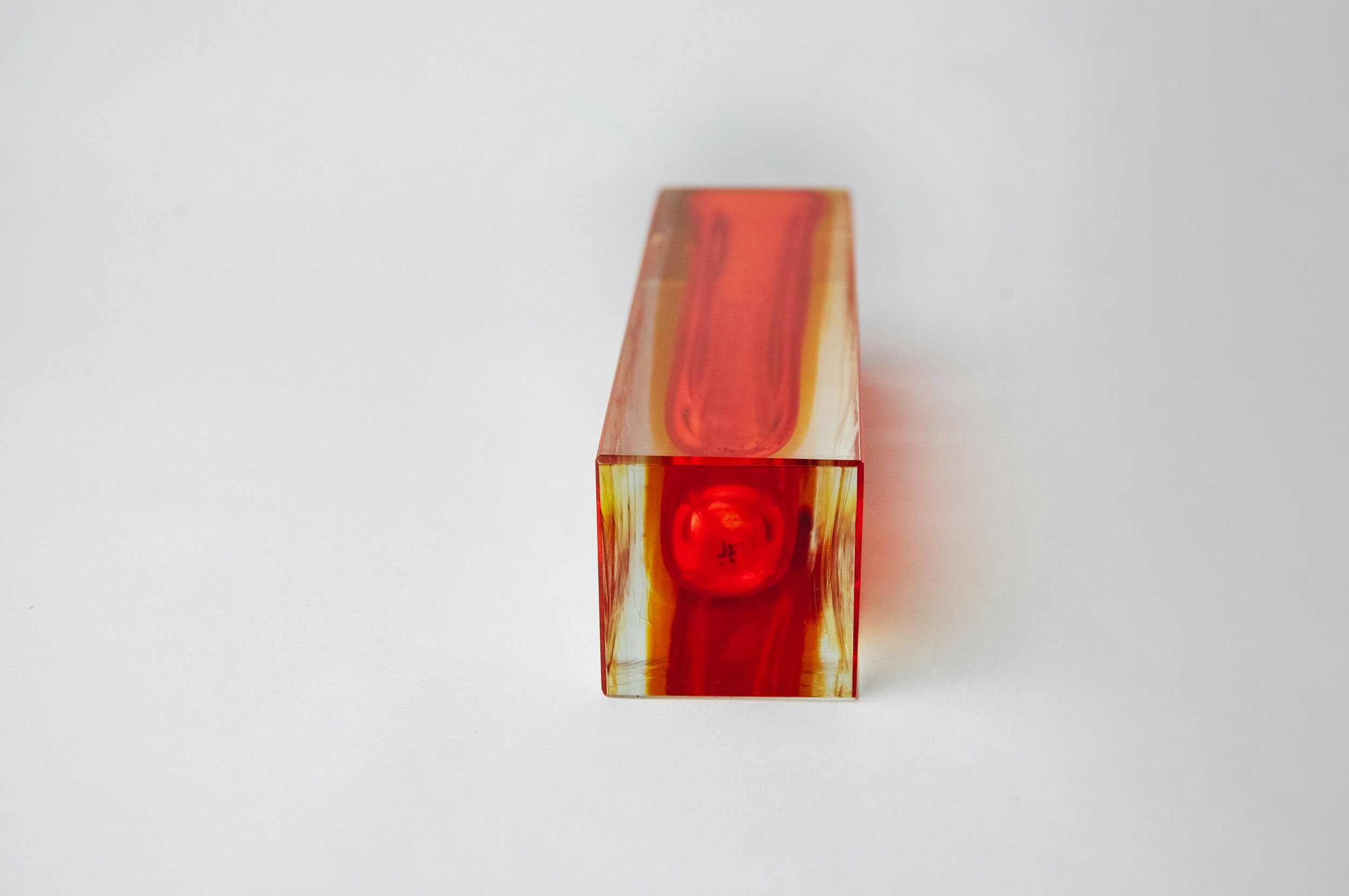Red and yellow cubic Sommerso vase by Seguso, Murano, Italy, 1970