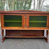 Art Deco sideboard in solid oak and frosted green glass, 1940.