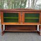 Art Deco sideboard in solid oak and frosted green glass, 1940.