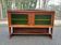 Buffet art déco en chêne massif et verre givré vert 1940