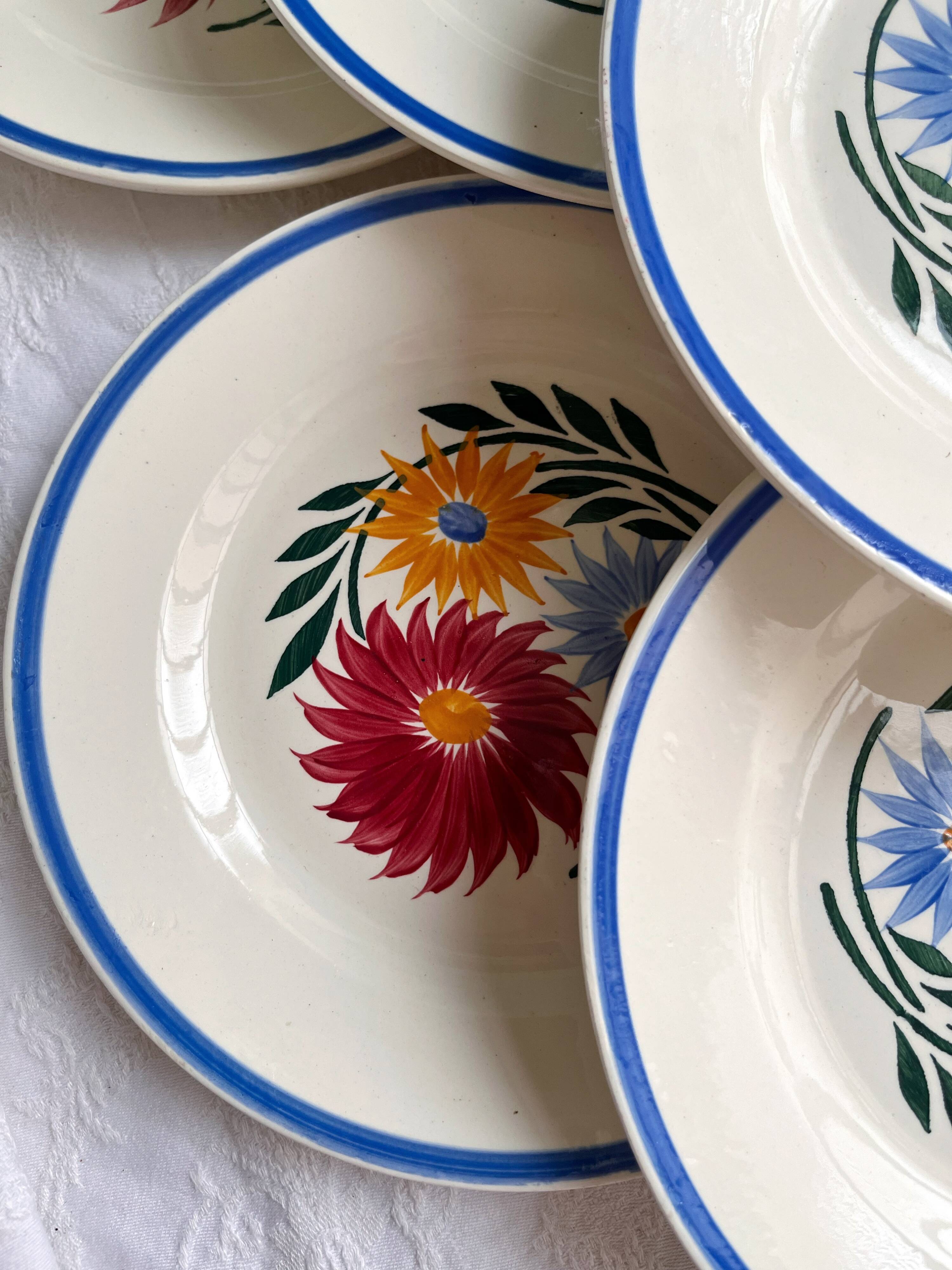 Vintage iron earthenware dessert service - floral model - Rustic HBC Choisy le Roi