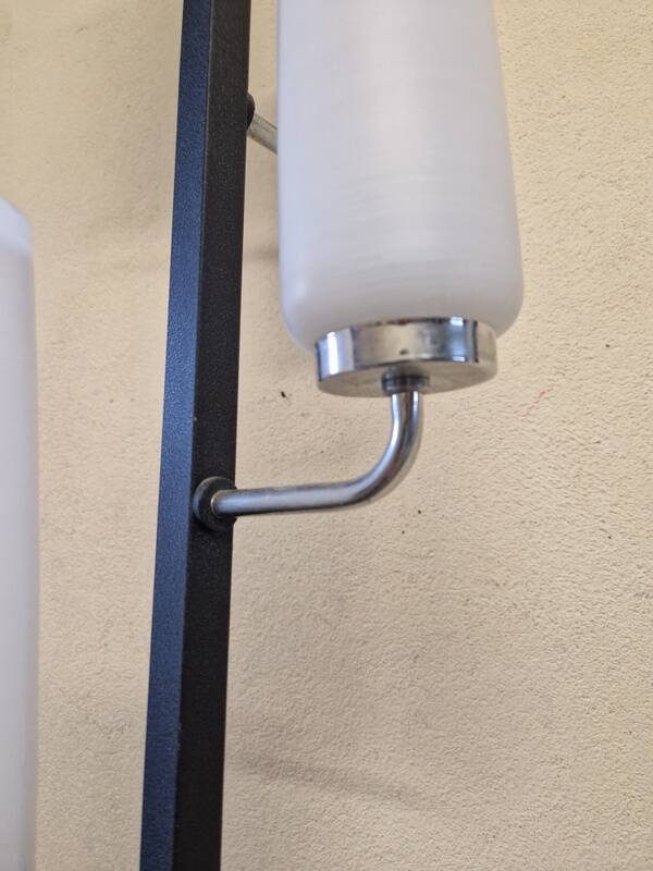 Black lacquered metal 4-light floor lamp - Maison Arlus - Satin glass globe