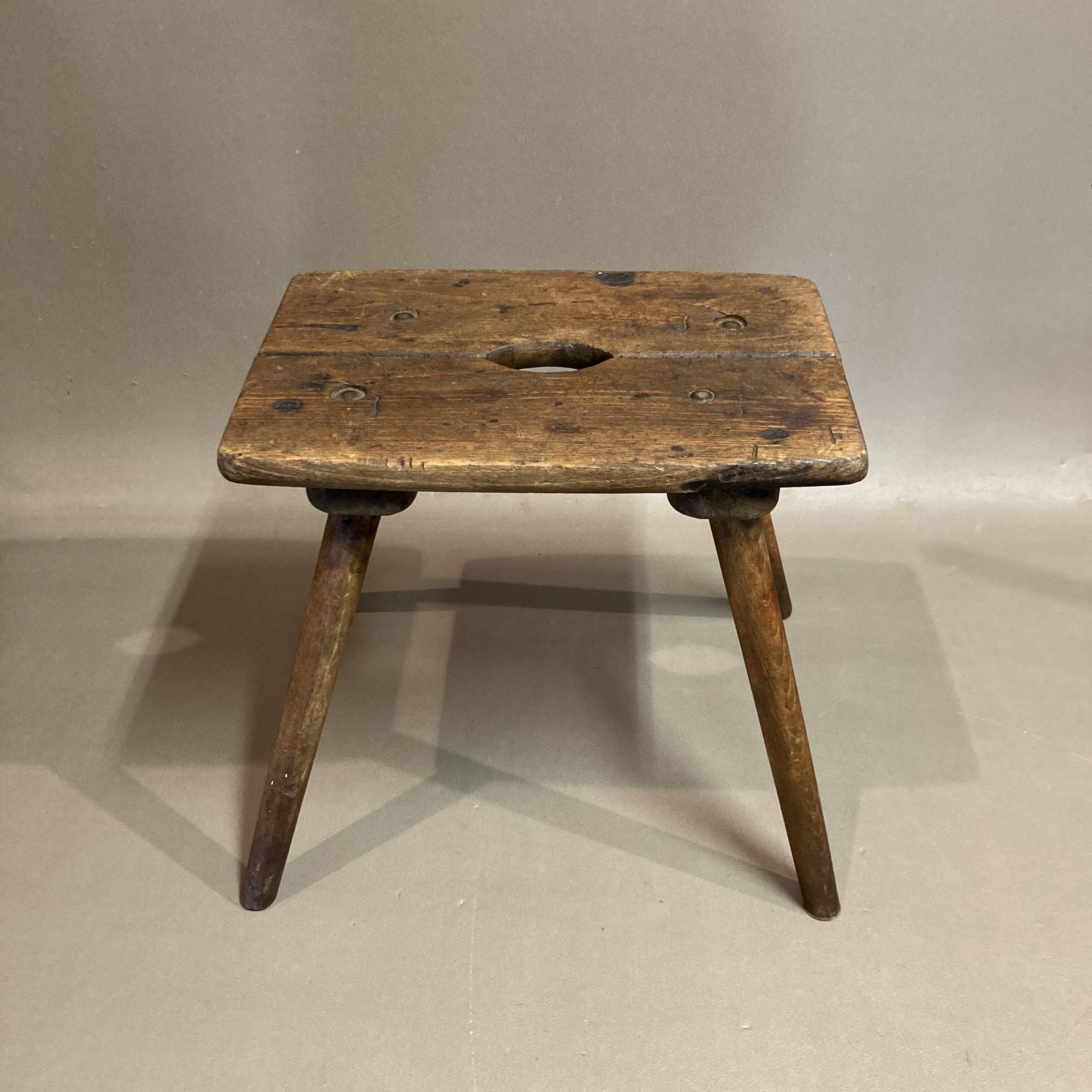Pair of period stools in solid oak.