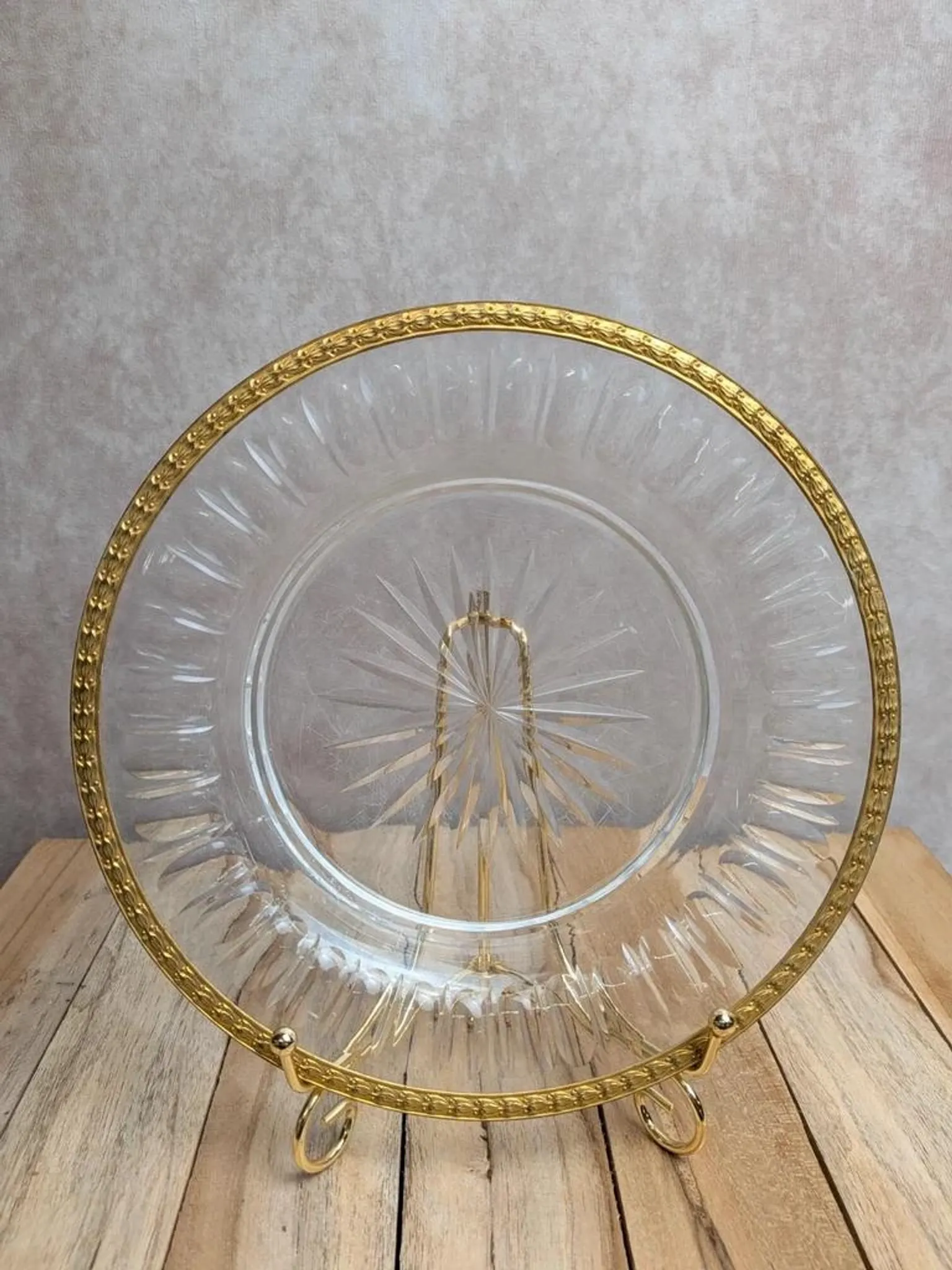 Antique cut glass plate – Gilded metal mount Cailar-bayard – French silversmithing